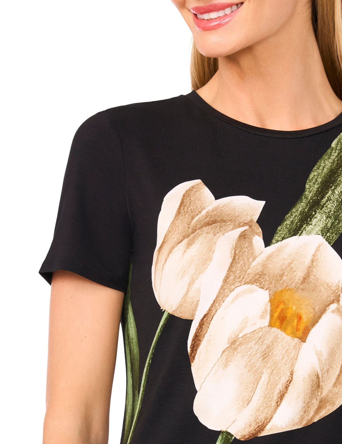 ALLOVER TULIP FLORAL T-SHIRT | RICH BLACK