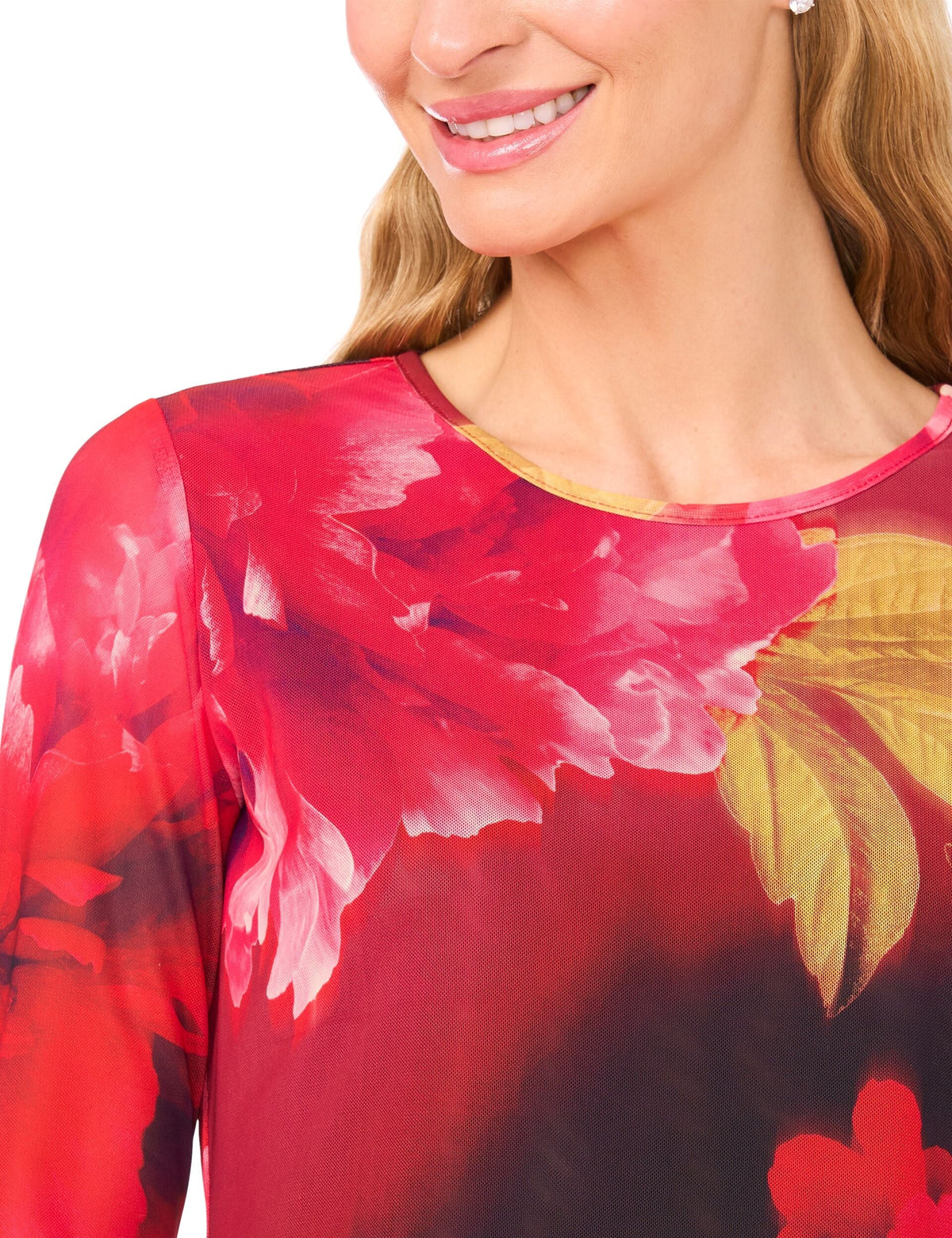 LONG SLEEVE MESH TOP | FLAME SCARLET