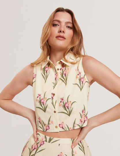 SLEEVELESS BUTTON UP SHIRT | TRANSPARENT YELLOW