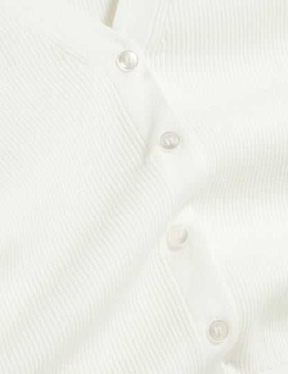 V-NECK CARDIGAN WITH RIB | NEW IVORY