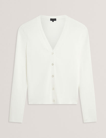 V-NECK CARDIGAN WITH RIB | NEW IVORY