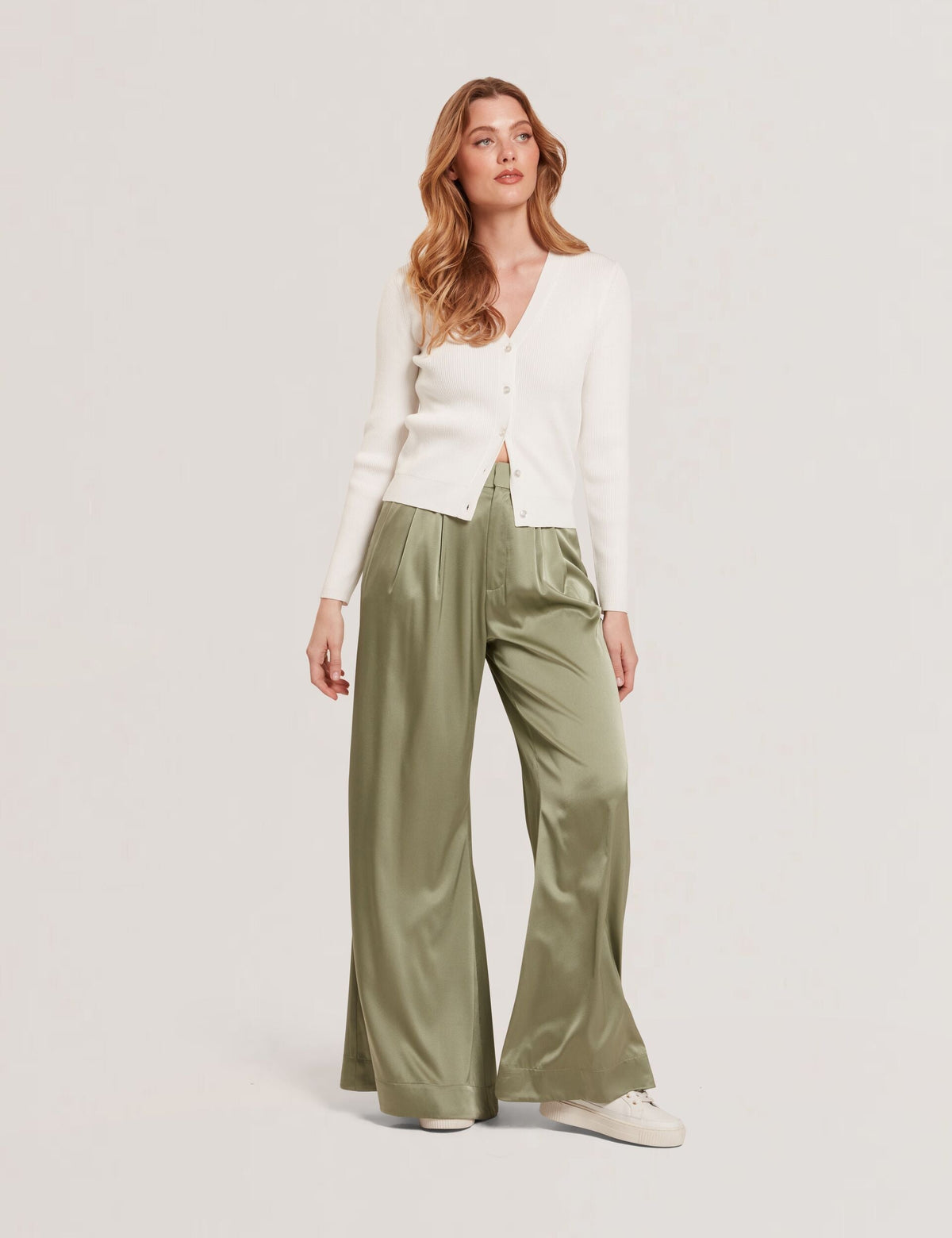 V-NECK CARDIGAN WITH RIB | NEW IVORY