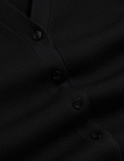 V-NECK CARDIGAN WITH RIB | RICH BLACK
