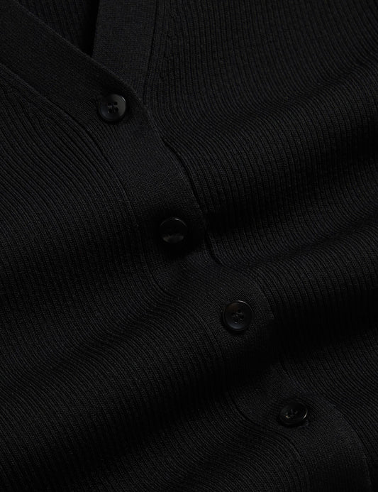 V-NECK CARDIGAN WITH RIB | RICH BLACK