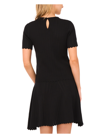 SHORT SLEEVE POINTELLE & RIB TOP | RICH BLACK