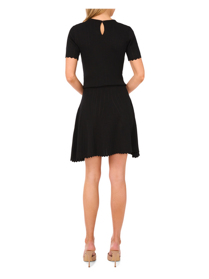 SHORT SLEEVE POINTELLE & RIB TOP | RICH BLACK