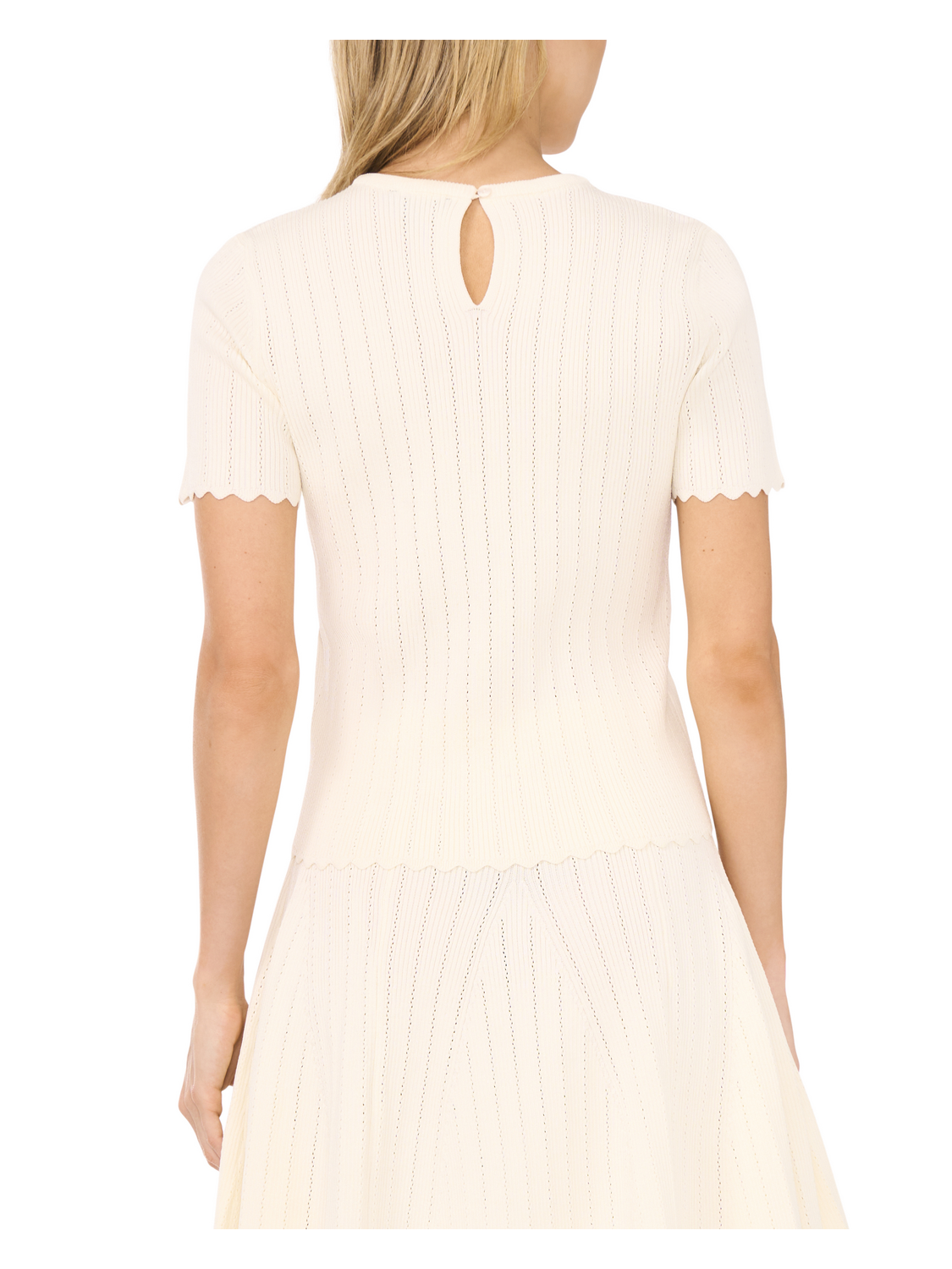 SHORT SLEEVE POINTELLE & RIB TOP | LIGHT CREAM