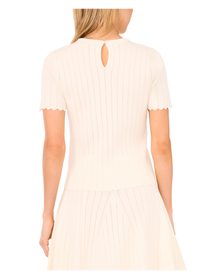 SHORT SLEEVE POINTELLE & RIB TOP | LIGHT CREAM