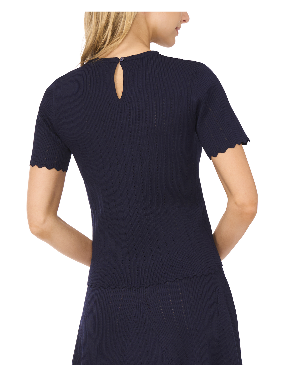 SHORT SLEEVE POINTELLE & RIB TOP | CLASSIC NAVY