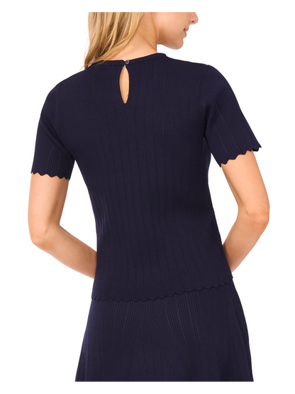 SHORT SLEEVE POINTELLE & RIB TOP | CLASSIC NAVY