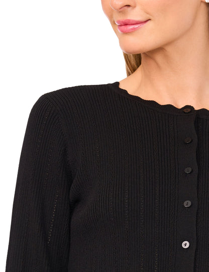 CARDIGAN WITH POINTELLE & RIB | RICH BLACK