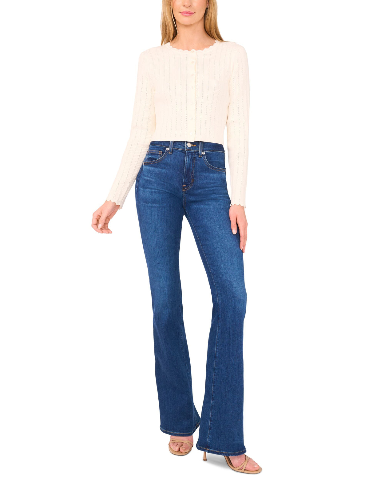 CARDIGAN WITH POINTELLE & RIB | LIGHT CREAM