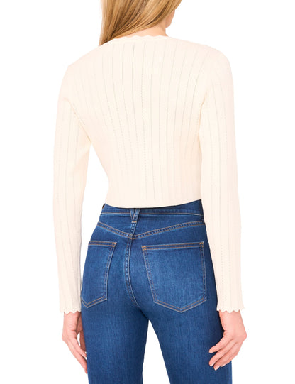 CARDIGAN WITH POINTELLE & RIB | LIGHT CREAM