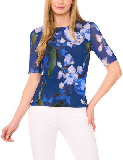 SHORT SLEEVE LINED MOCK NECK MESH TOP | CLASSIC NAVY