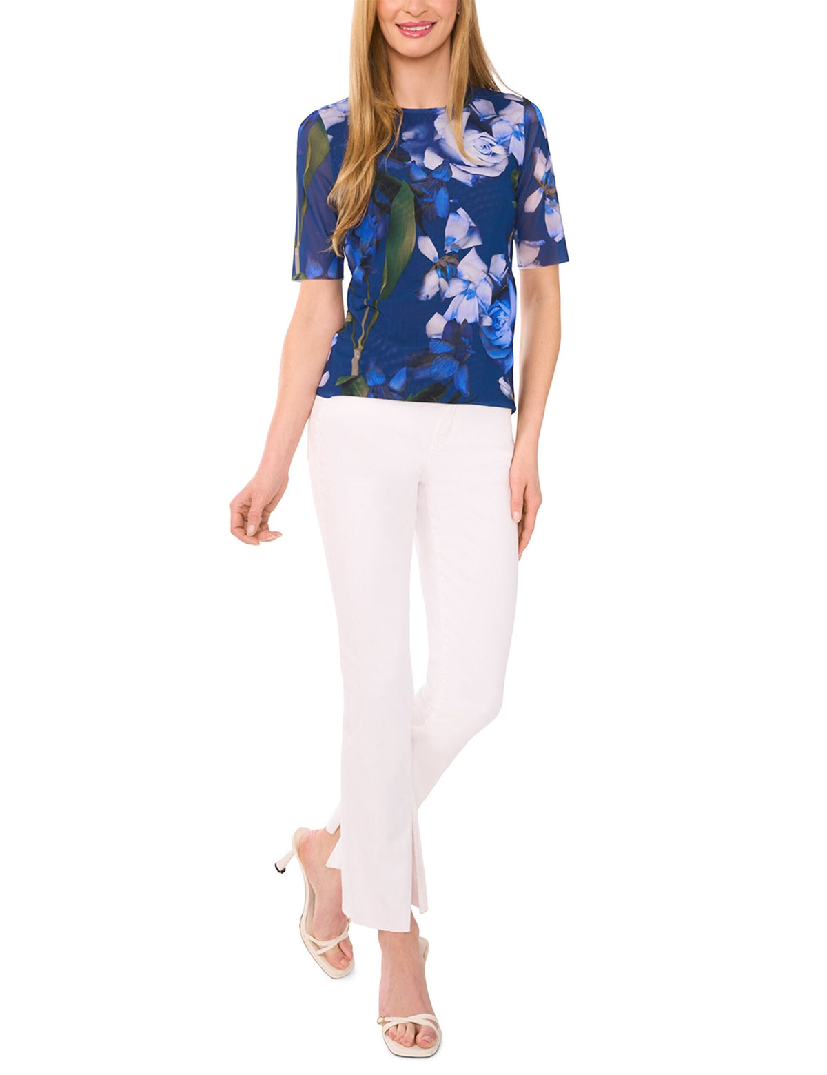 SHORT SLEEVE LINED MOCK NECK MESH TOP | CLASSIC NAVY