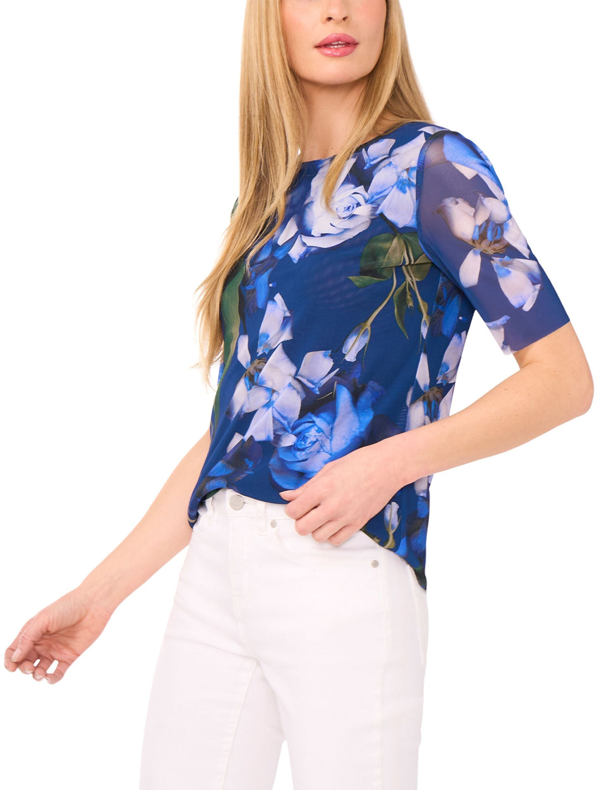 SHORT SLEEVE LINED MOCK NECK MESH TOP | CLASSIC NAVY