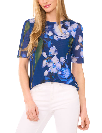 SHORT SLEEVE LINED MOCK NECK MESH TOP | CLASSIC NAVY