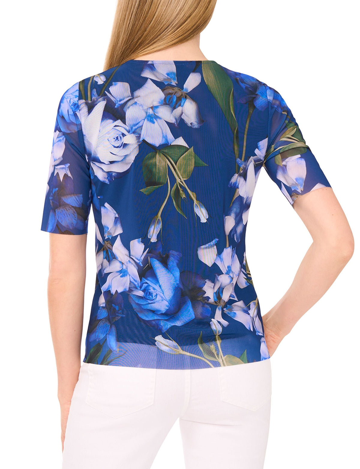 SHORT SLEEVE LINED MOCK NECK MESH TOP | CLASSIC NAVY