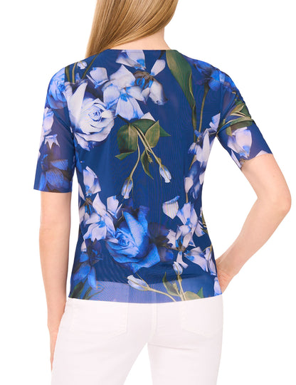 SHORT SLEEVE LINED MOCK NECK MESH TOP | CLASSIC NAVY