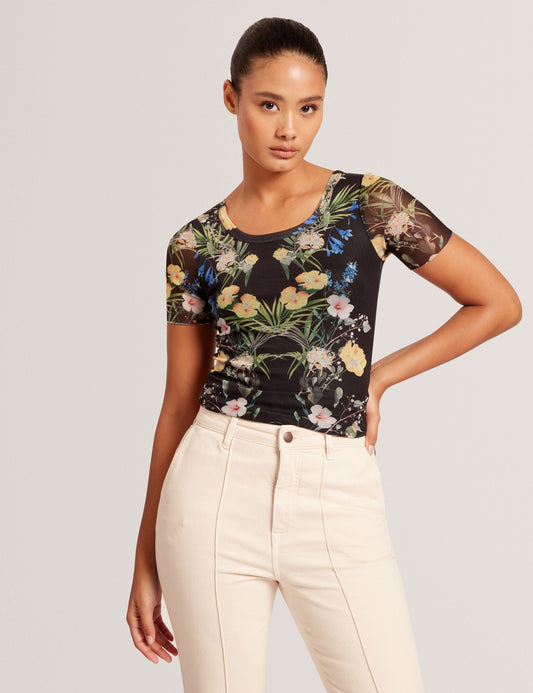SHORT SLEEVE CREW MESH TOP | RICH BLACK