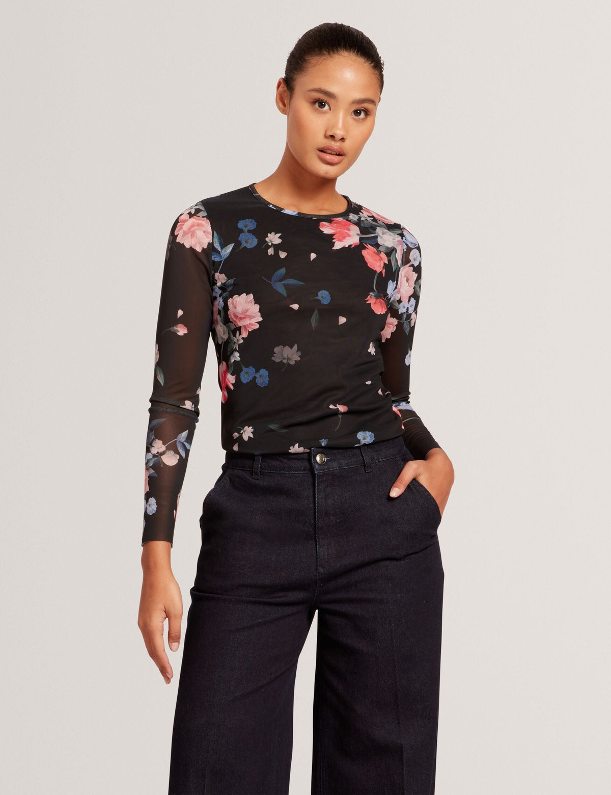 LONG SLEEVE MESH TOP | RICH BLACK