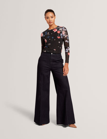 LONG SLEEVE MESH TOP | RICH BLACK