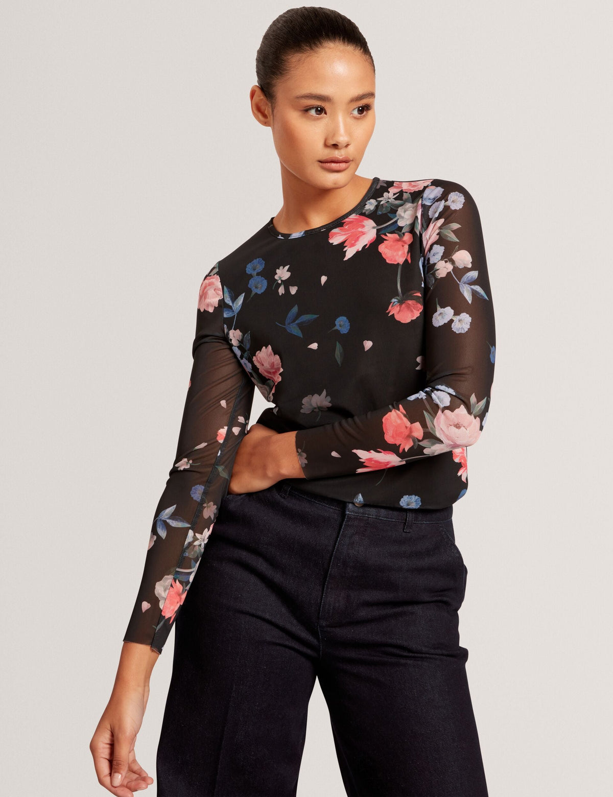 LONG SLEEVE MESH TOP | RICH BLACK