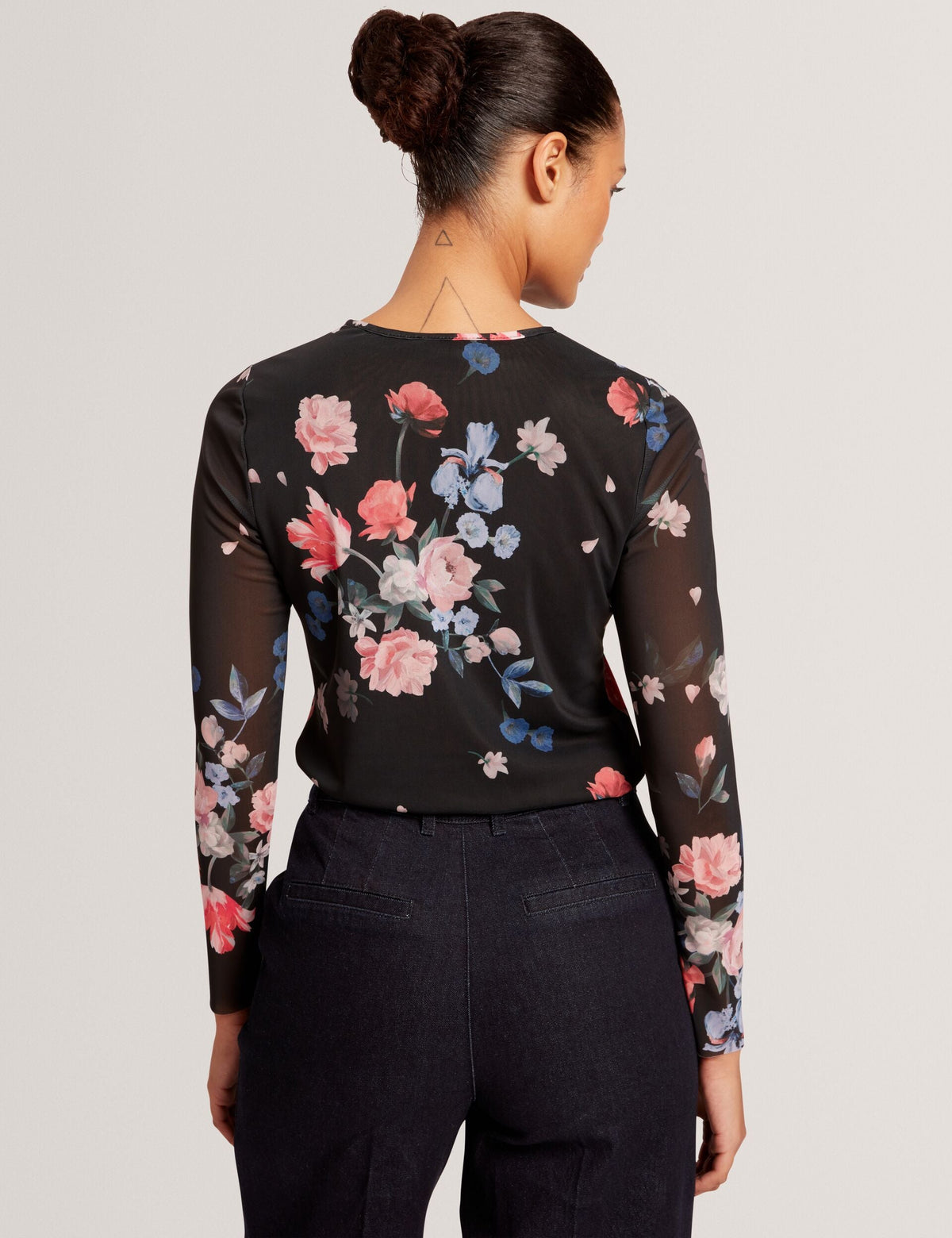 LONG SLEEVE MESH TOP | RICH BLACK