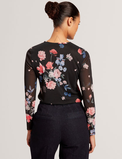 LONG SLEEVE MESH TOP | RICH BLACK