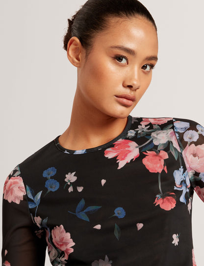 LONG SLEEVE MESH TOP | RICH BLACK