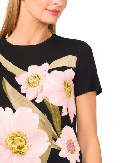 ALLOVER HIBISCUS FLORAL T-SHIRT | RICH BLACK