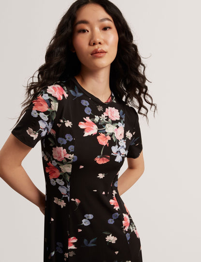SHORT SLEEVE JERSEY MAXI DRESS | RICH BLACK