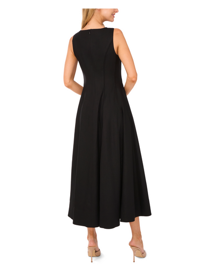 SLEEVELESS V-NECK PLEATED MAXI DRESS | RICH BLACK
