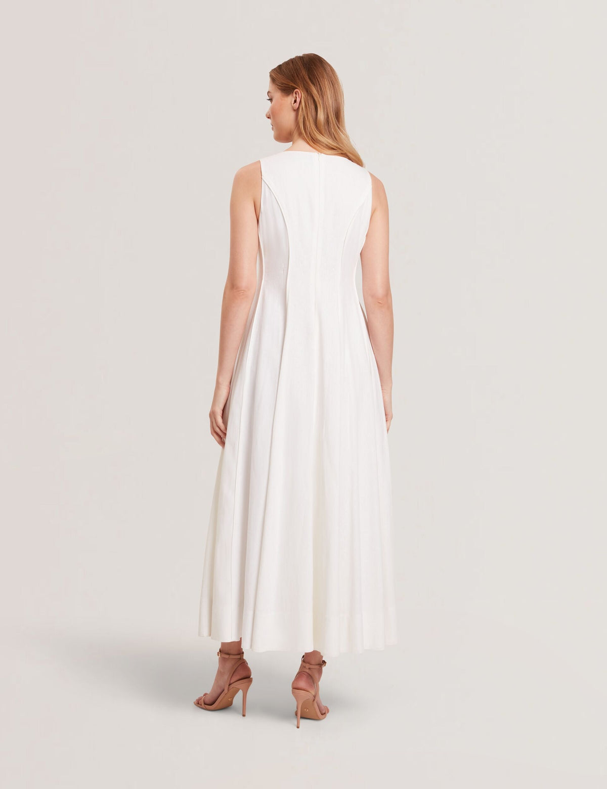 SLEEVELESS V-NECK PLEATED MAXI DRESS | ULTRA WHITE
