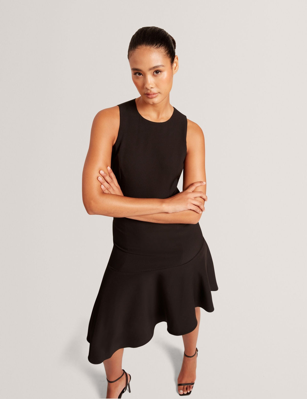 ASYMMETRIC MIDI DRESS | RICH BLACK