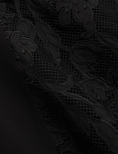 SLEEVELESS LACE APPLIQUE MIDI DRESS | RICH BLACK