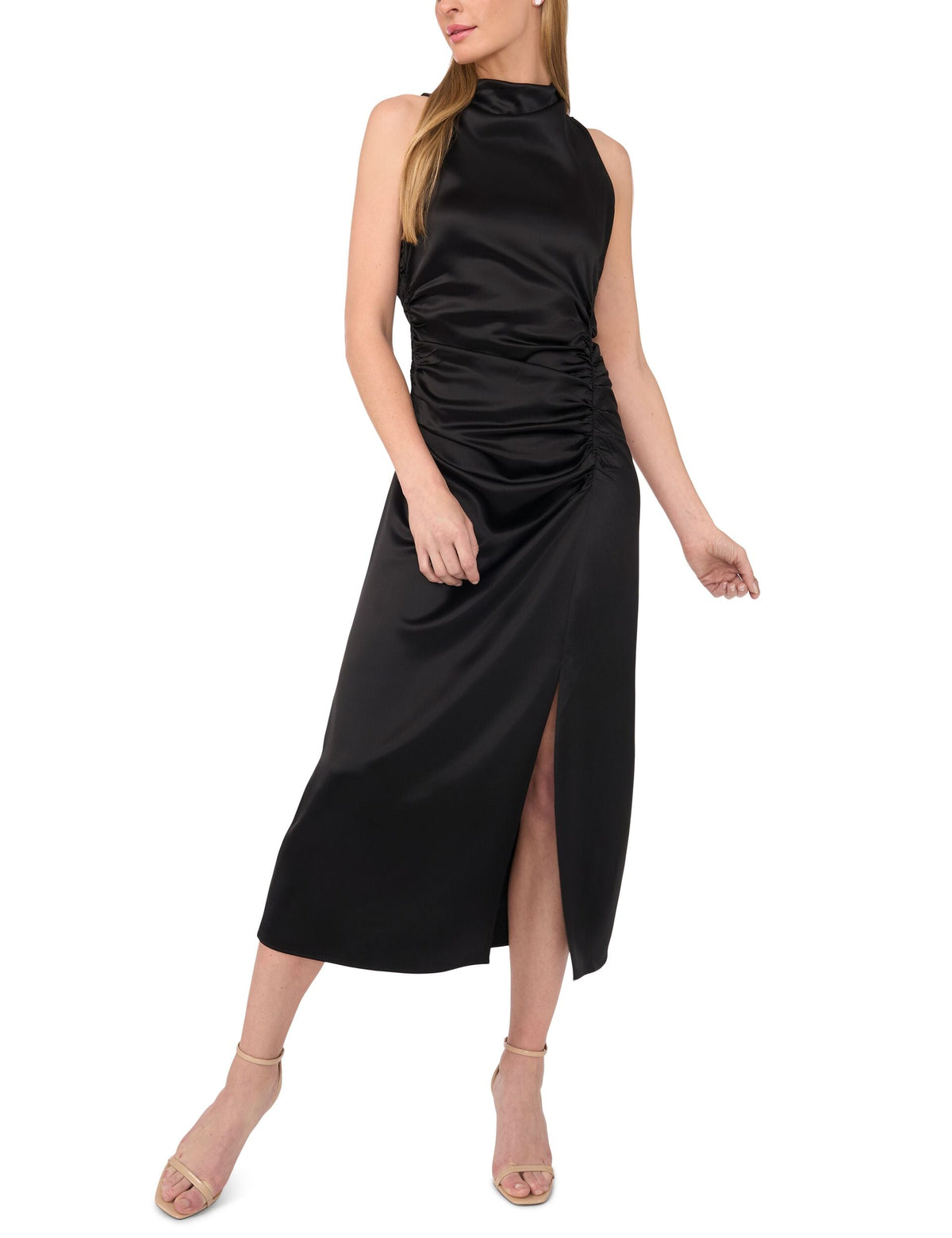 COWL NECK MAXI DRESS WITH RUCHED SIDES | RICH BLACK