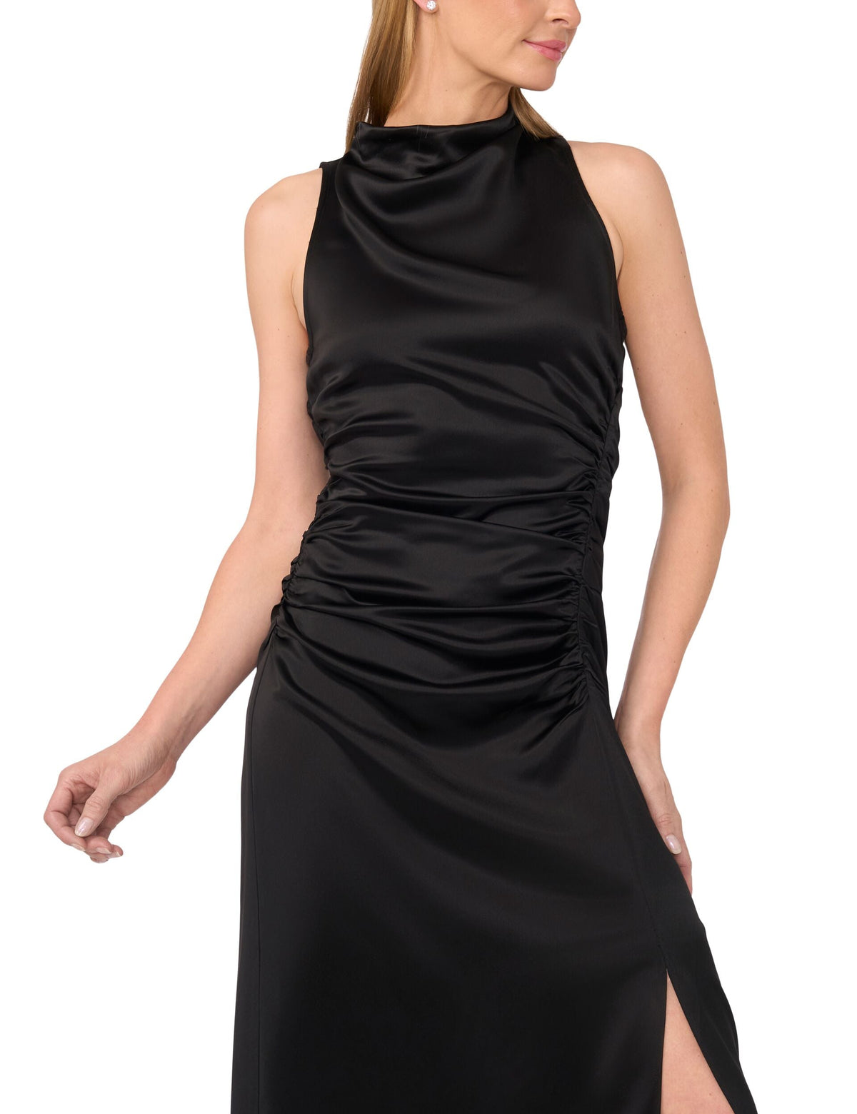 COWL NECK MAXI DRESS WITH RUCHED SIDES | RICH BLACK
