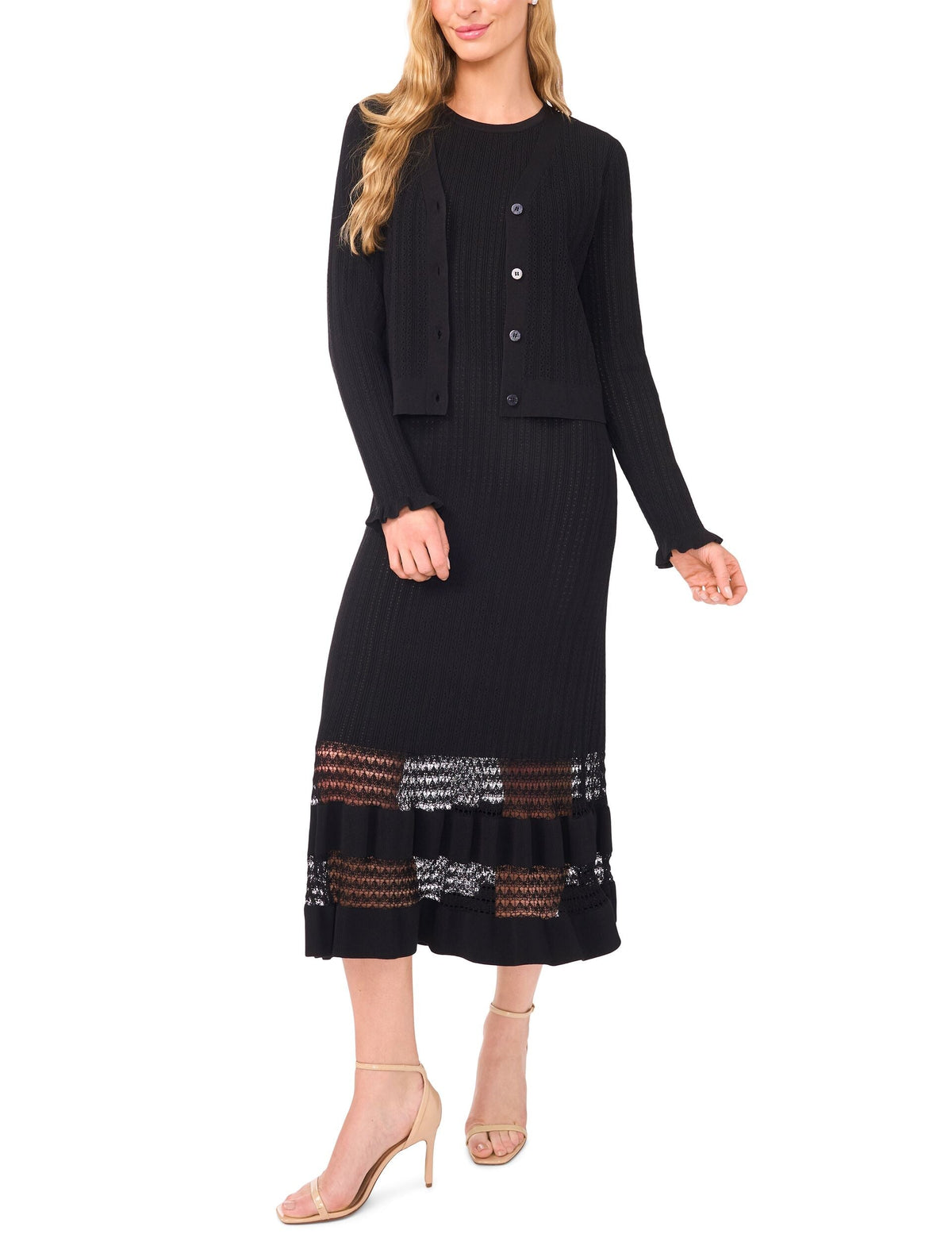 V-NECK CROP CARDIGAN WITH RIB | RICH BLACK
