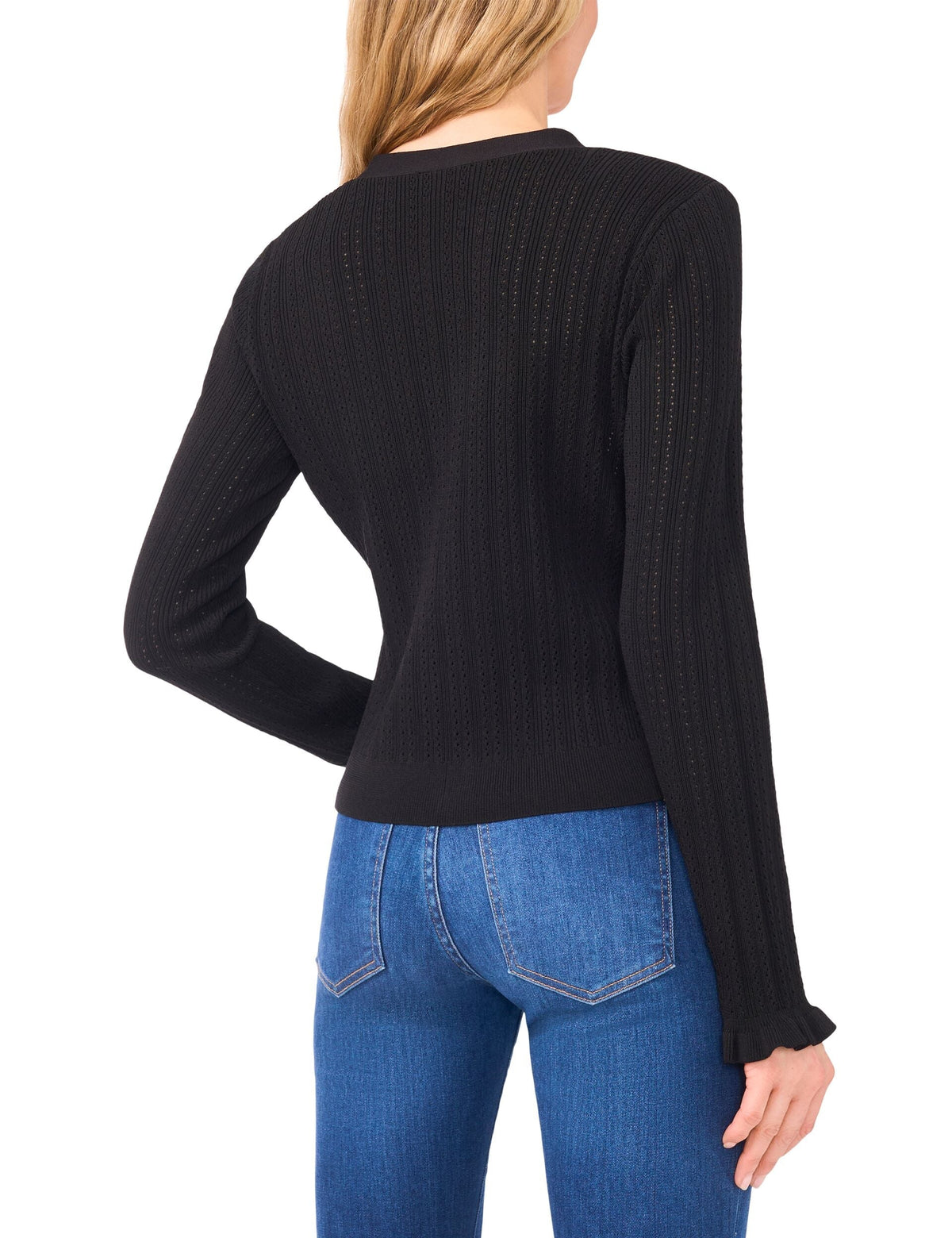 V-NECK CROP CARDIGAN WITH RIB | RICH BLACK