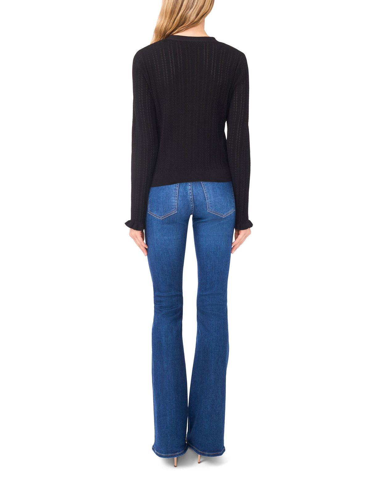 V-NECK CROP CARDIGAN WITH RIB | RICH BLACK