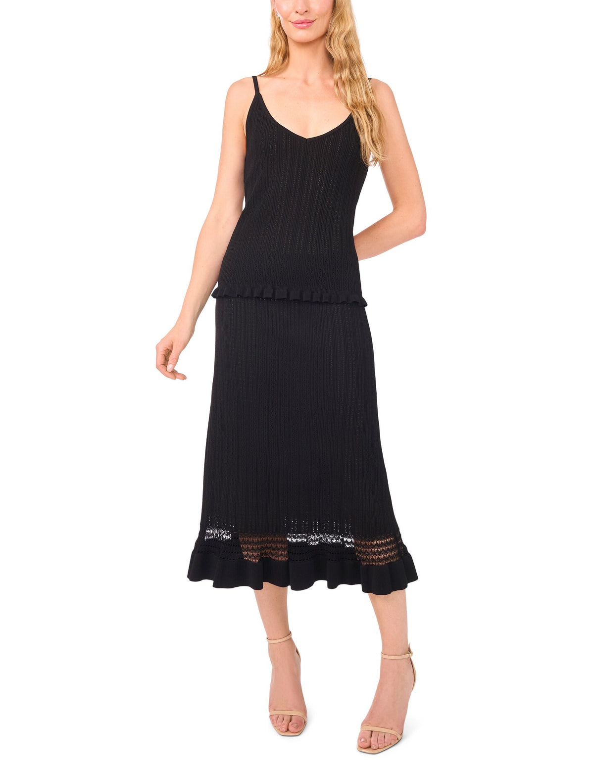 TRIM STRAP TANK TOP WITH POINTELLE & RIB | RICH BLACK