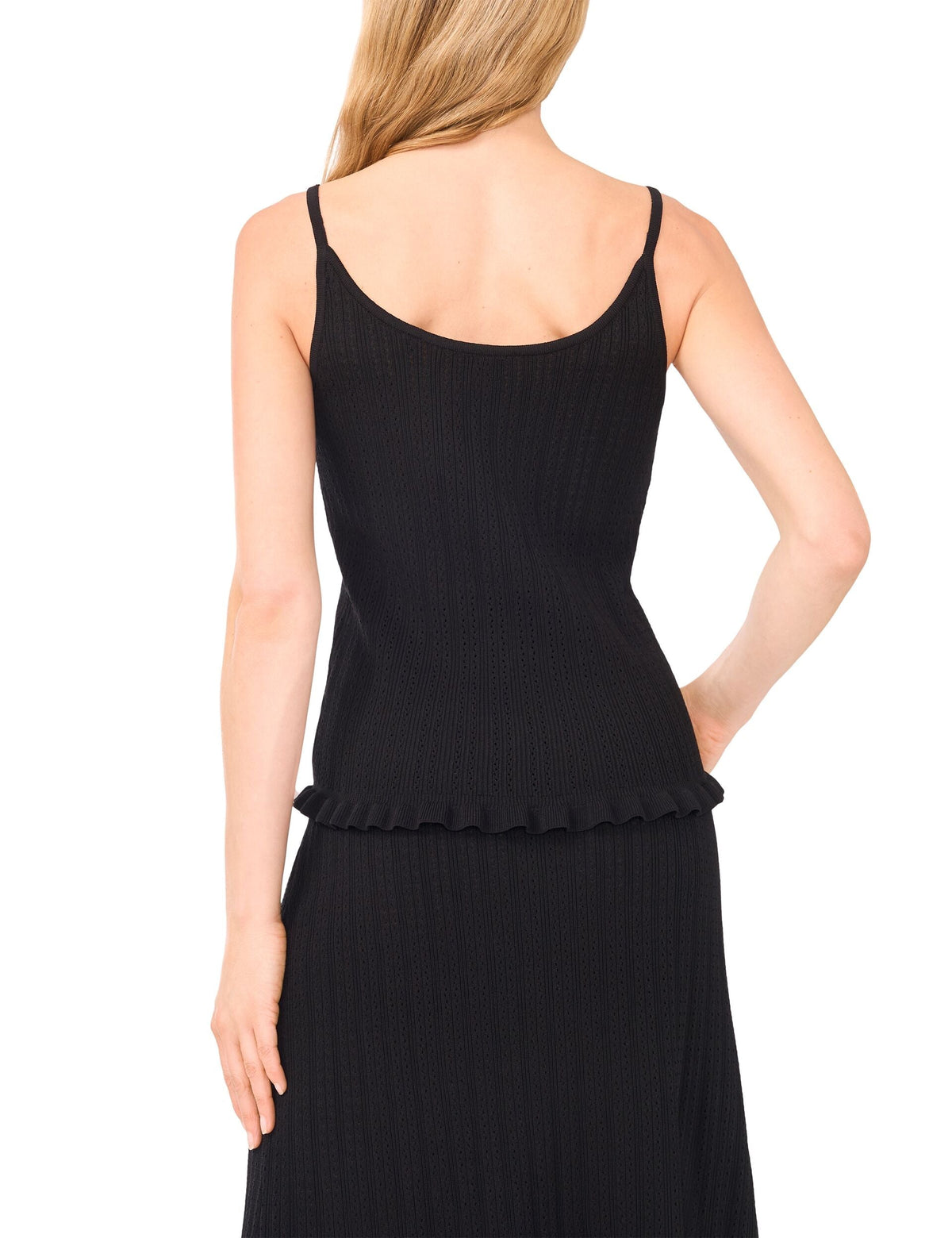 TRIM STRAP TANK TOP WITH POINTELLE & RIB | RICH BLACK