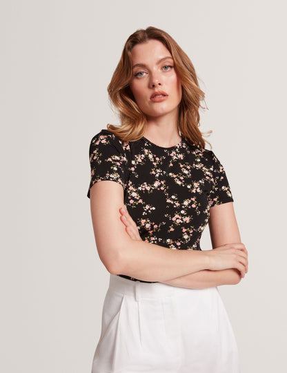ALLOVER FLORAL T-SHIRT | RICH BLACK