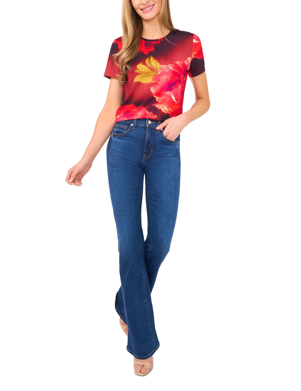 ALLOVER FLORAL T-SHIRT | FLAME SCARLET