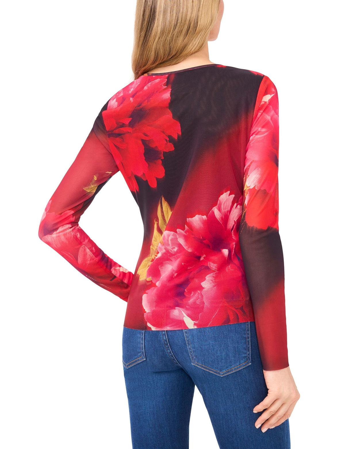 LONG SLEEVE MESH TOP | FLAME SCARLET