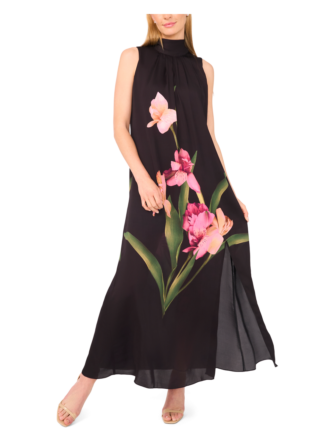 SLEEVELESS BOW MAXI DRESS WITH SLIT | RICH BLACK