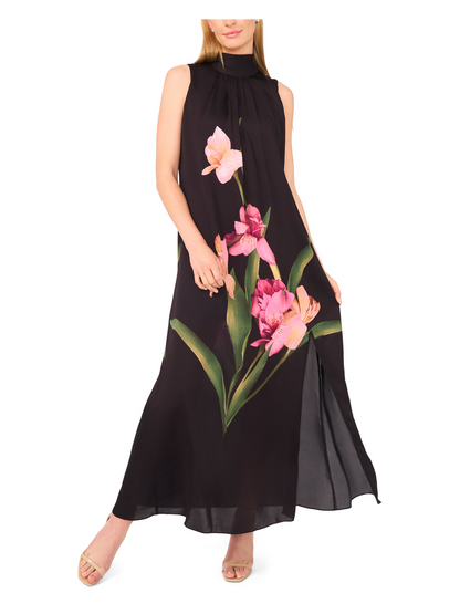 SLEEVELESS BOW MAXI DRESS WITH SLIT | RICH BLACK
