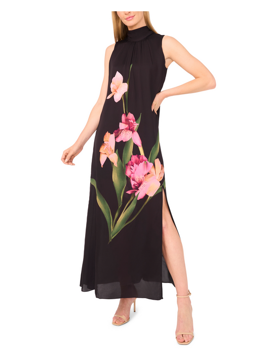 SLEEVELESS BOW MAXI DRESS WITH SLIT | RICH BLACK
