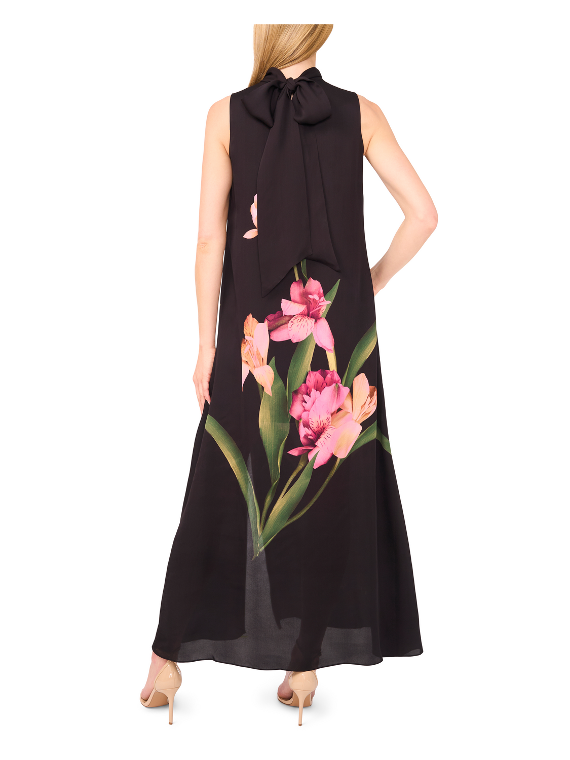 SLEEVELESS BOW MAXI DRESS WITH SLIT | RICH BLACK